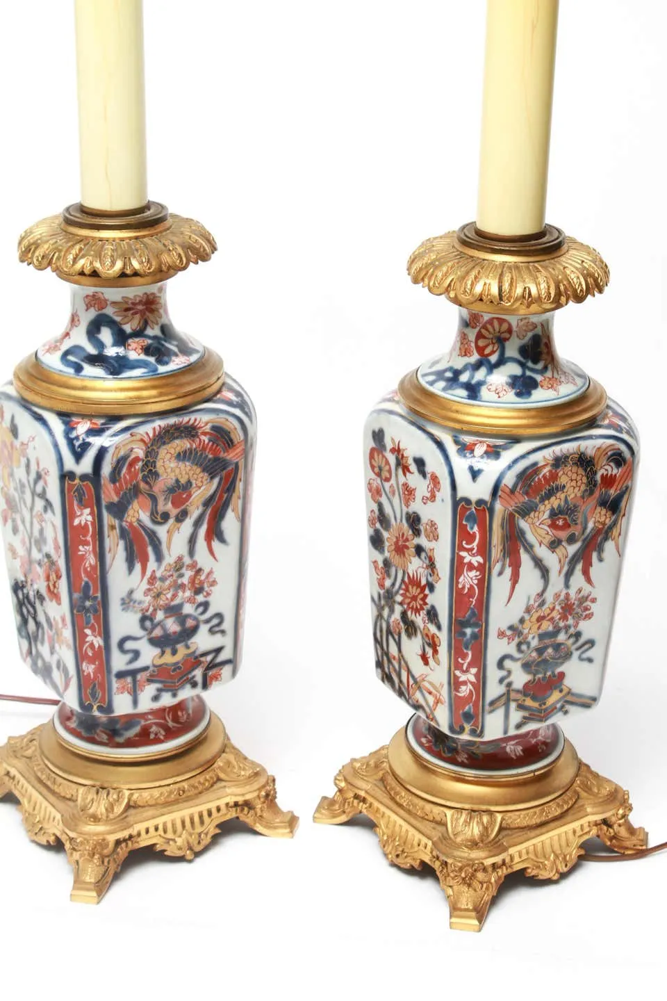 Japanese Imari Style Porcelain Table Lamps with Phoenix Motif