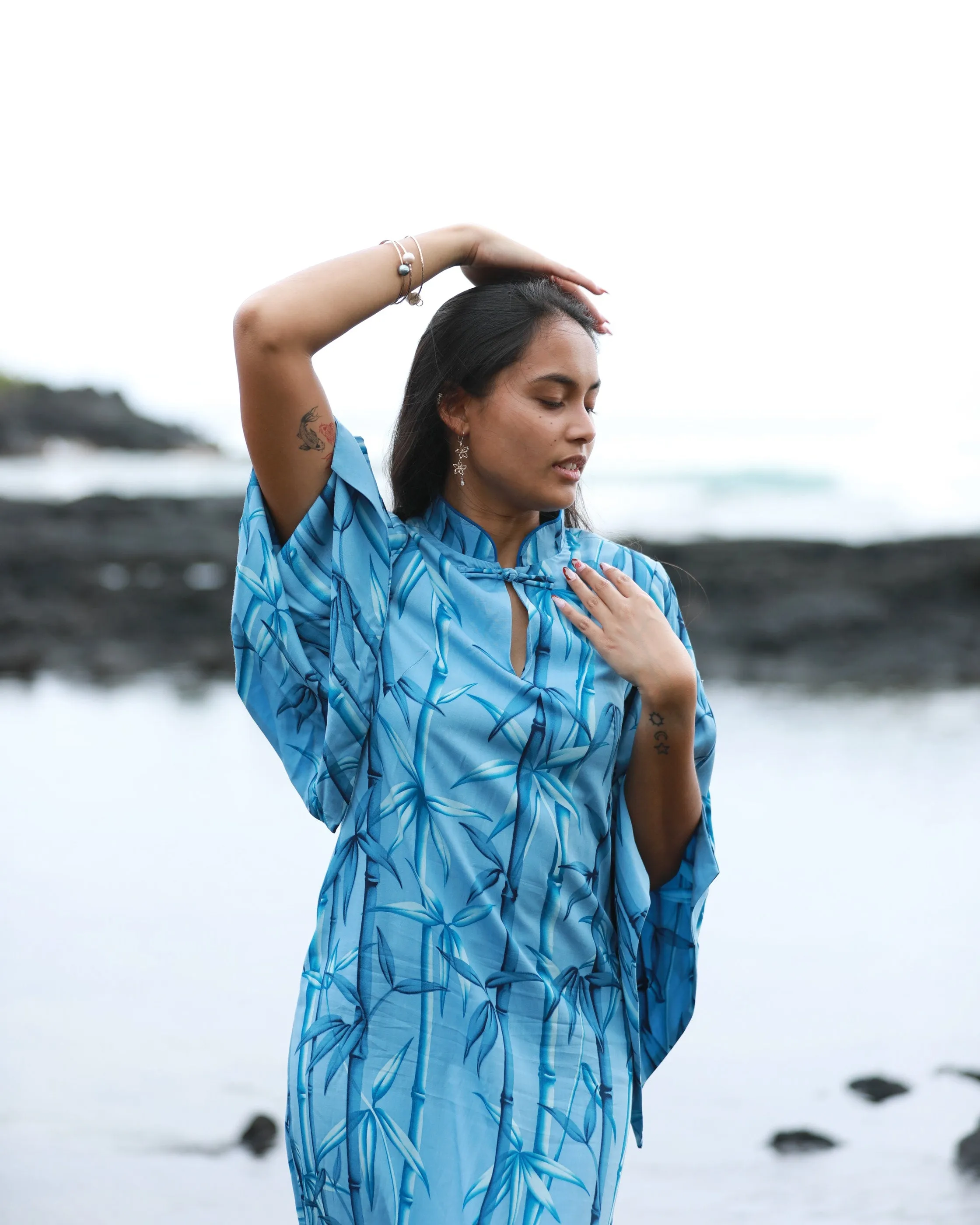 Kimono Sleeve Hawaiian Dress with Bamboo Print 2004