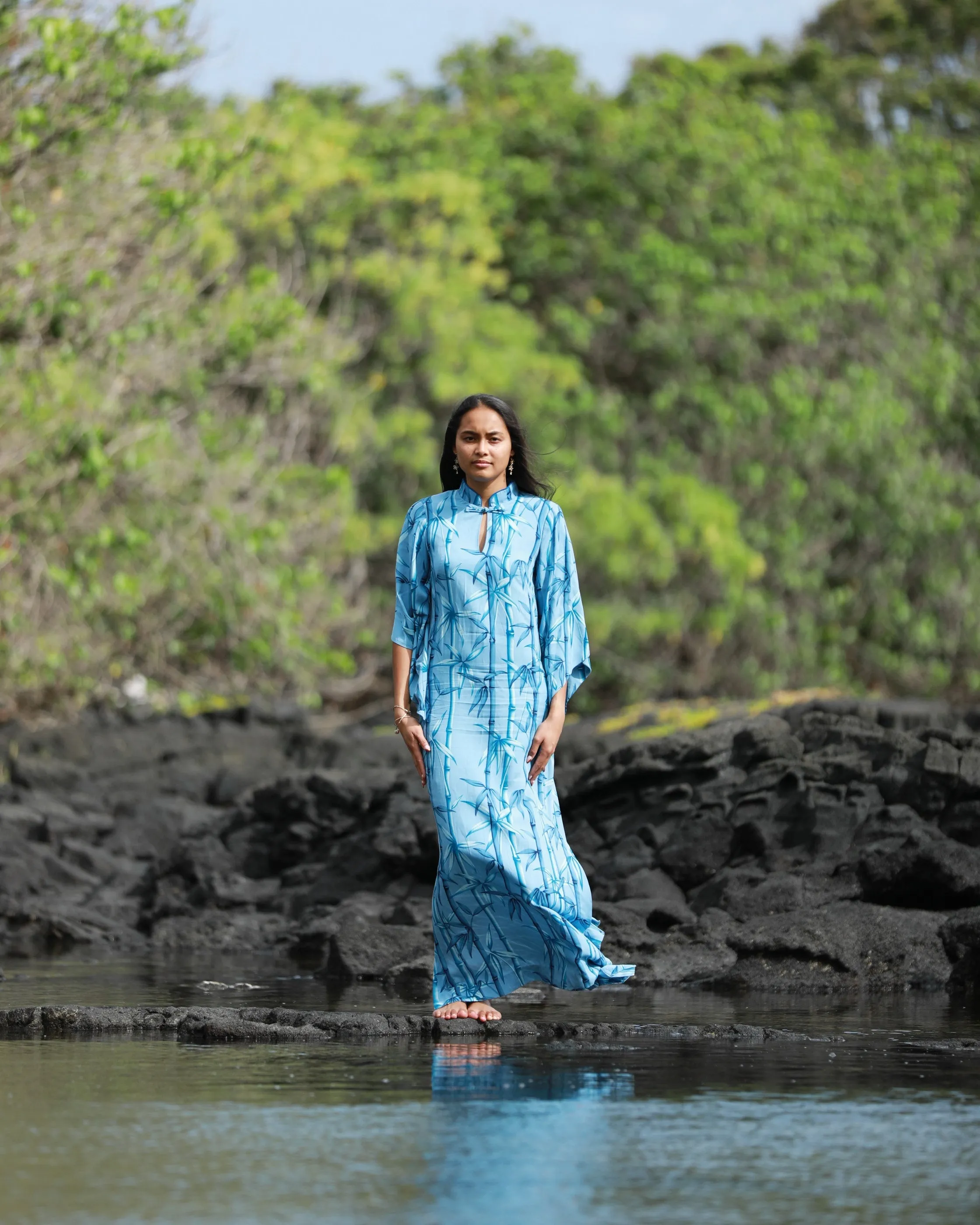 Kimono Sleeve Hawaiian Dress with Bamboo Print 2004