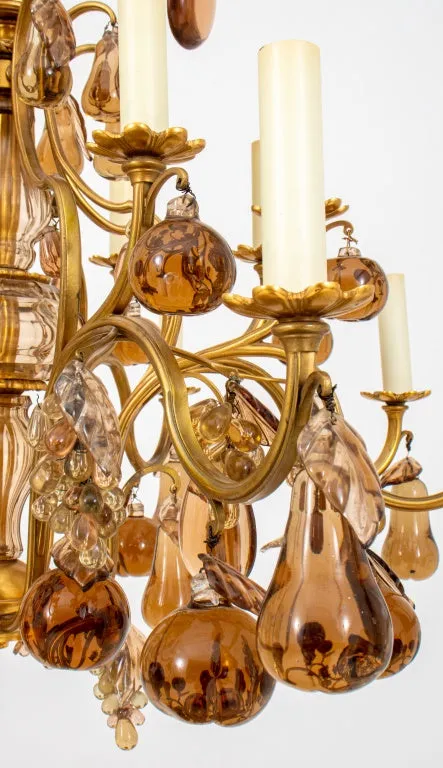 Louis XV Style Amber Glass 16 Light Chandelier