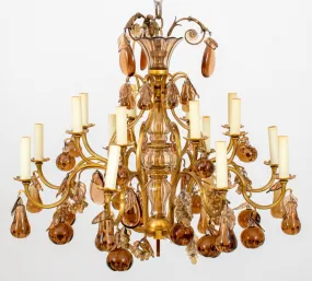 Louis XV Style Amber Glass 16 Light Chandelier