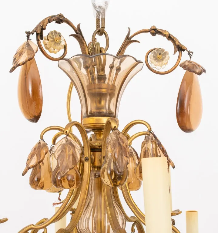 Louis XV Style Amber Glass 16 Light Chandelier