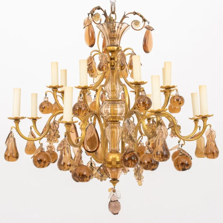 Louis XV Style Amber Glass 16 Light Chandelier