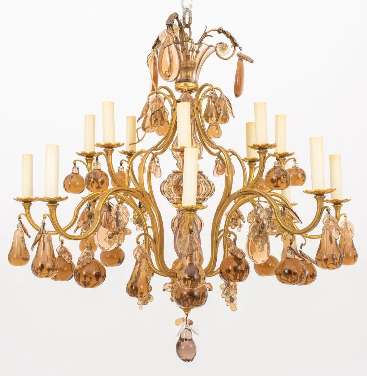 Louis XV Style Amber Glass 16 Light Chandelier