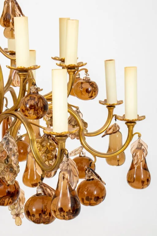 Louis XV Style Amber Glass 16 Light Chandelier