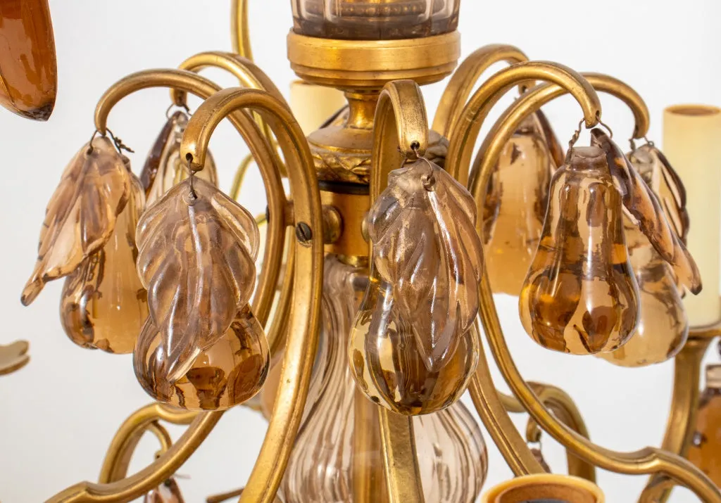 Louis XV Style Amber Glass 16 Light Chandelier