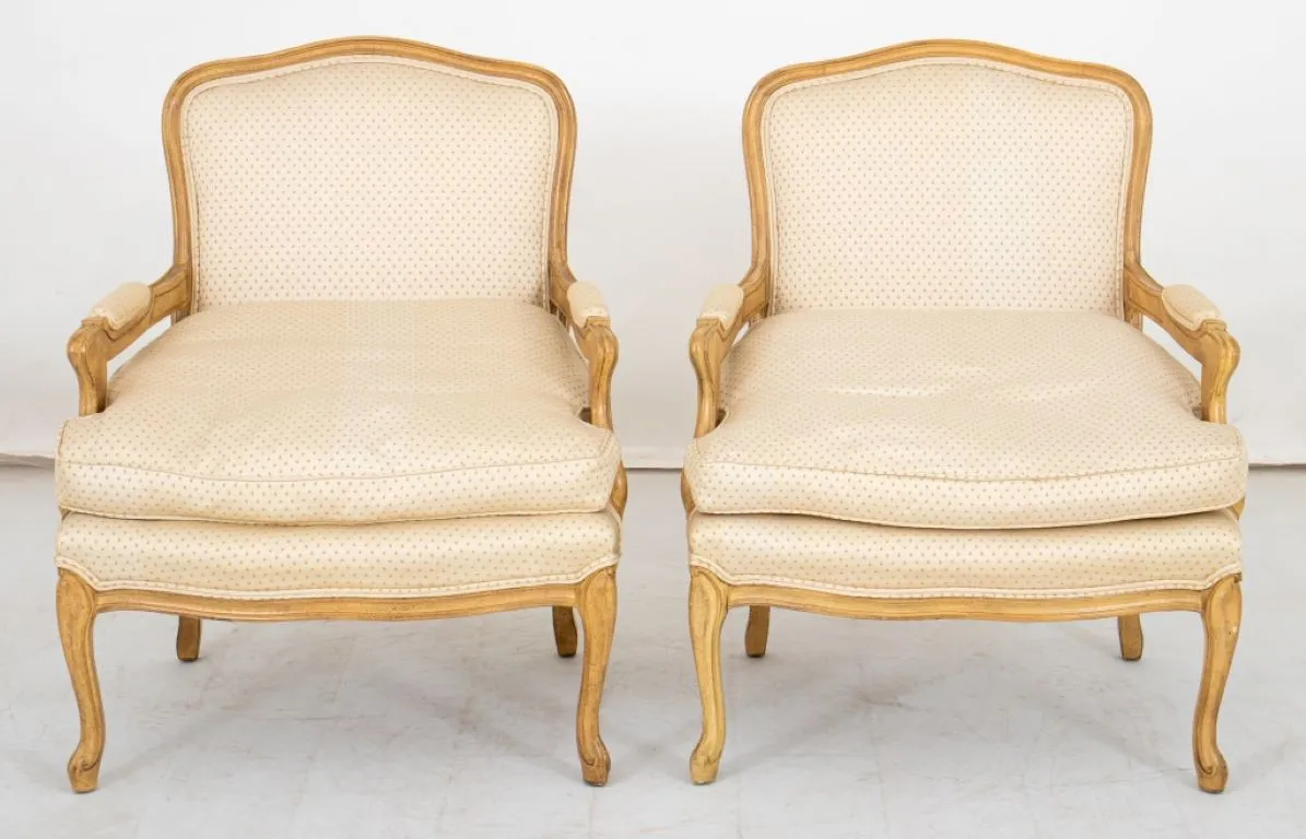 Louis XV Style Painted Wood Fauteuils, Pair