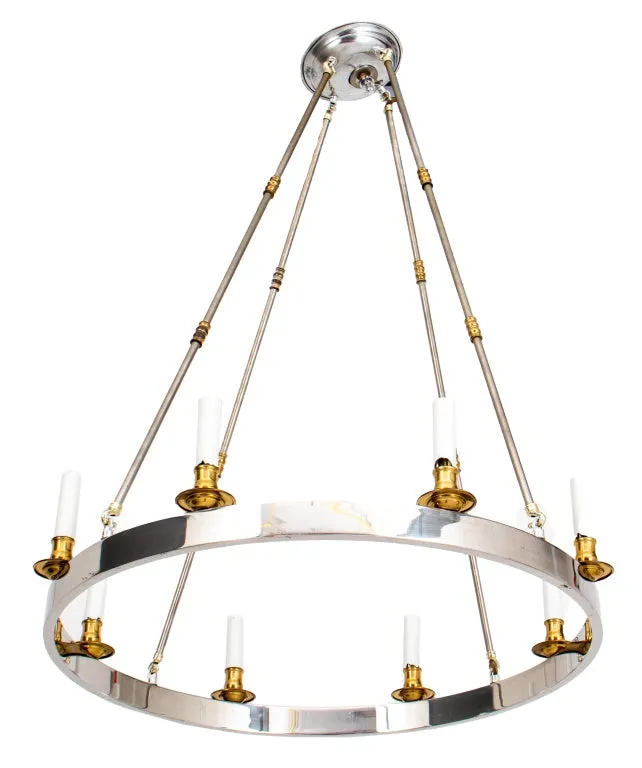 Maison Jansen Style Chrome & Brass Ring Chandelier