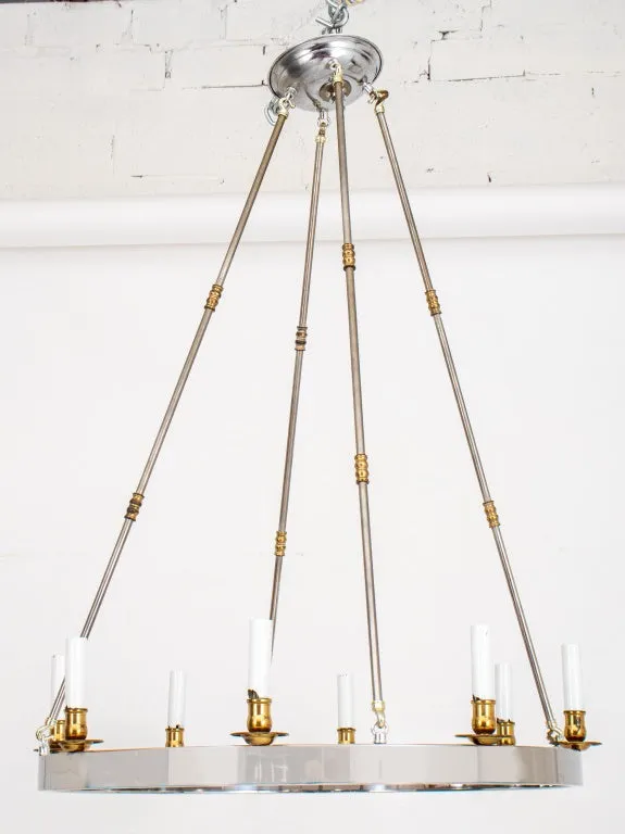 Maison Jansen Style Chrome & Brass Ring Chandelier