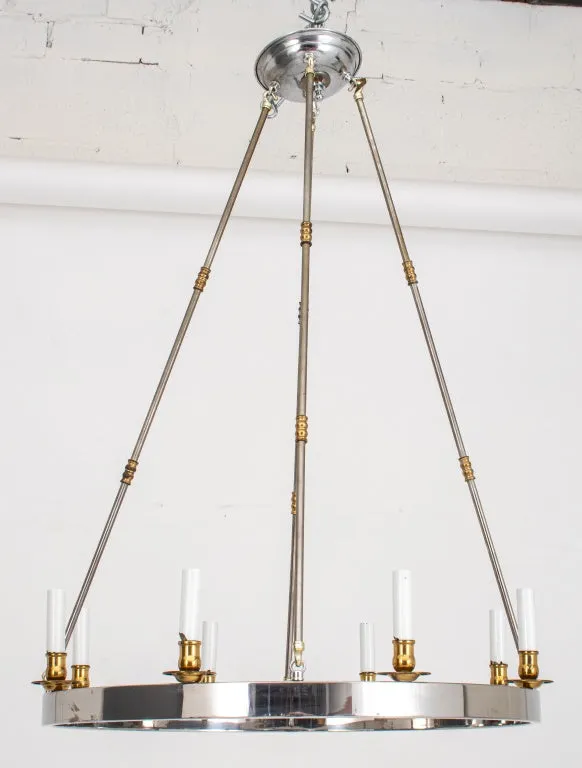 Maison Jansen Style Chrome & Brass Ring Chandelier