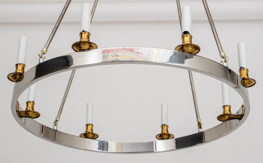 Maison Jansen Style Chrome & Brass Ring Chandelier