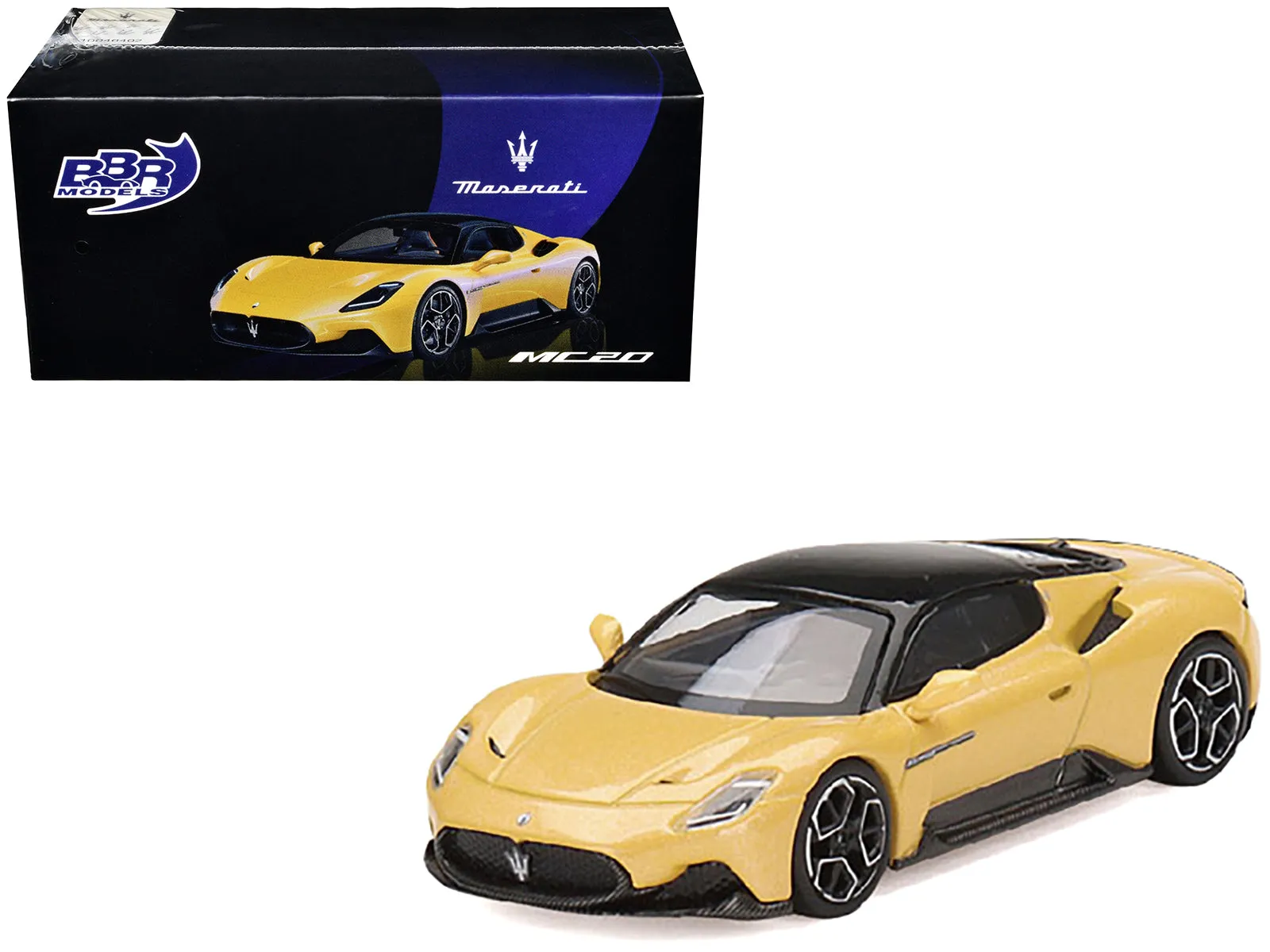 Maserati MC20 Giallo Genio Yellow with Black Top 1/64 Diecast Model Car by BBR