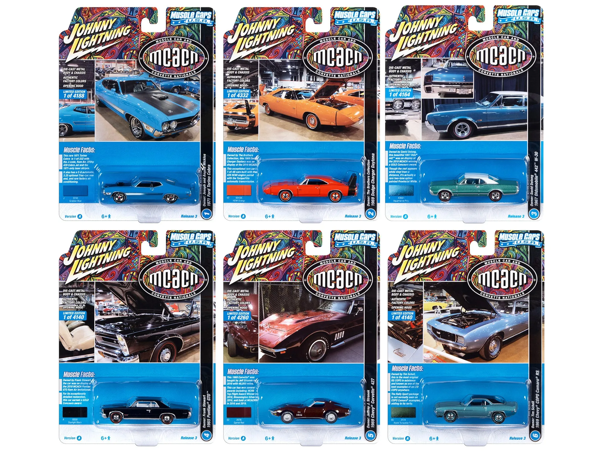 Muscle Cars USA 2022 Set A of 6 pieces Release 3 1/64 Diecast Model Cars by Johnny Lightning