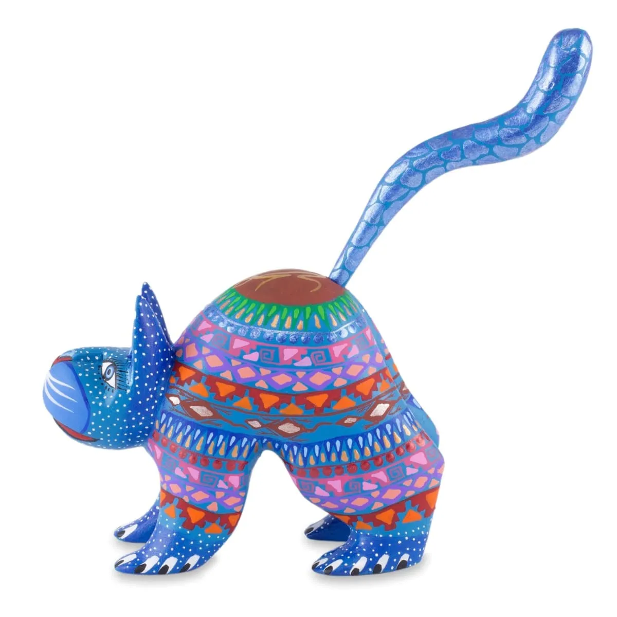 Novica Blue Cat Greeting Alebrije Sculpture