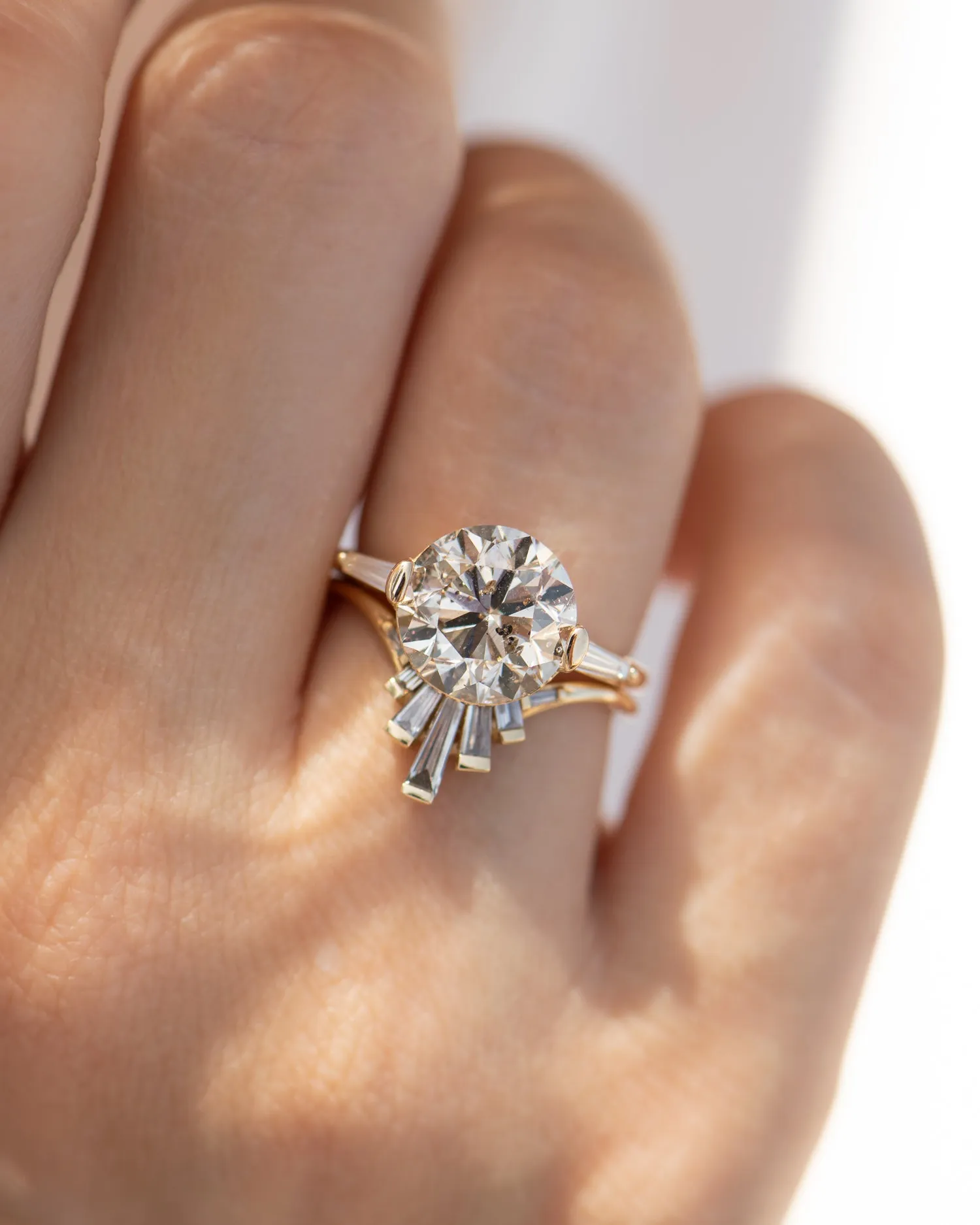 Orion's Belt Engagement Ring with Brilliant Champagne Cut Diamond - OOAK