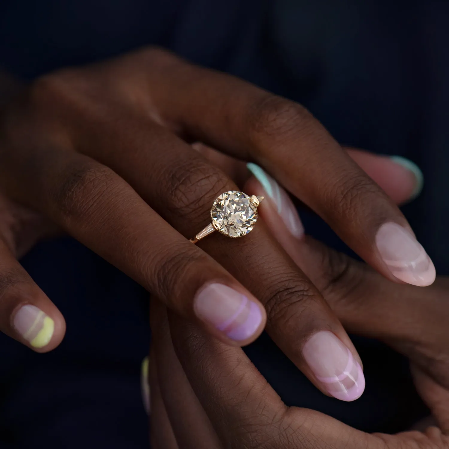 Orion's Belt Engagement Ring with Brilliant Champagne Cut Diamond - OOAK