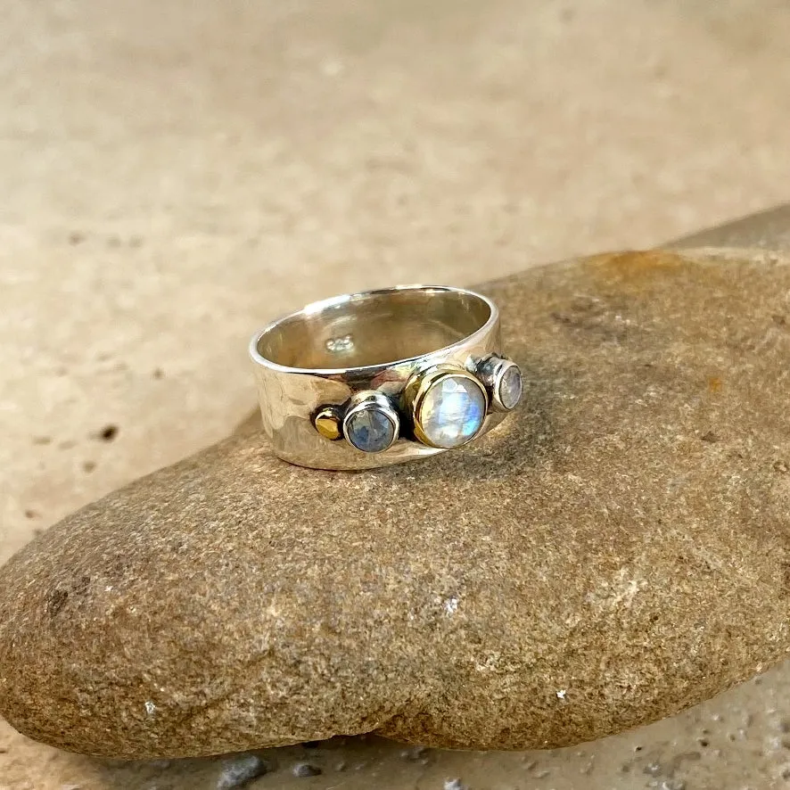 Rainbow Moonstone Gemstone Ring - Vermeil