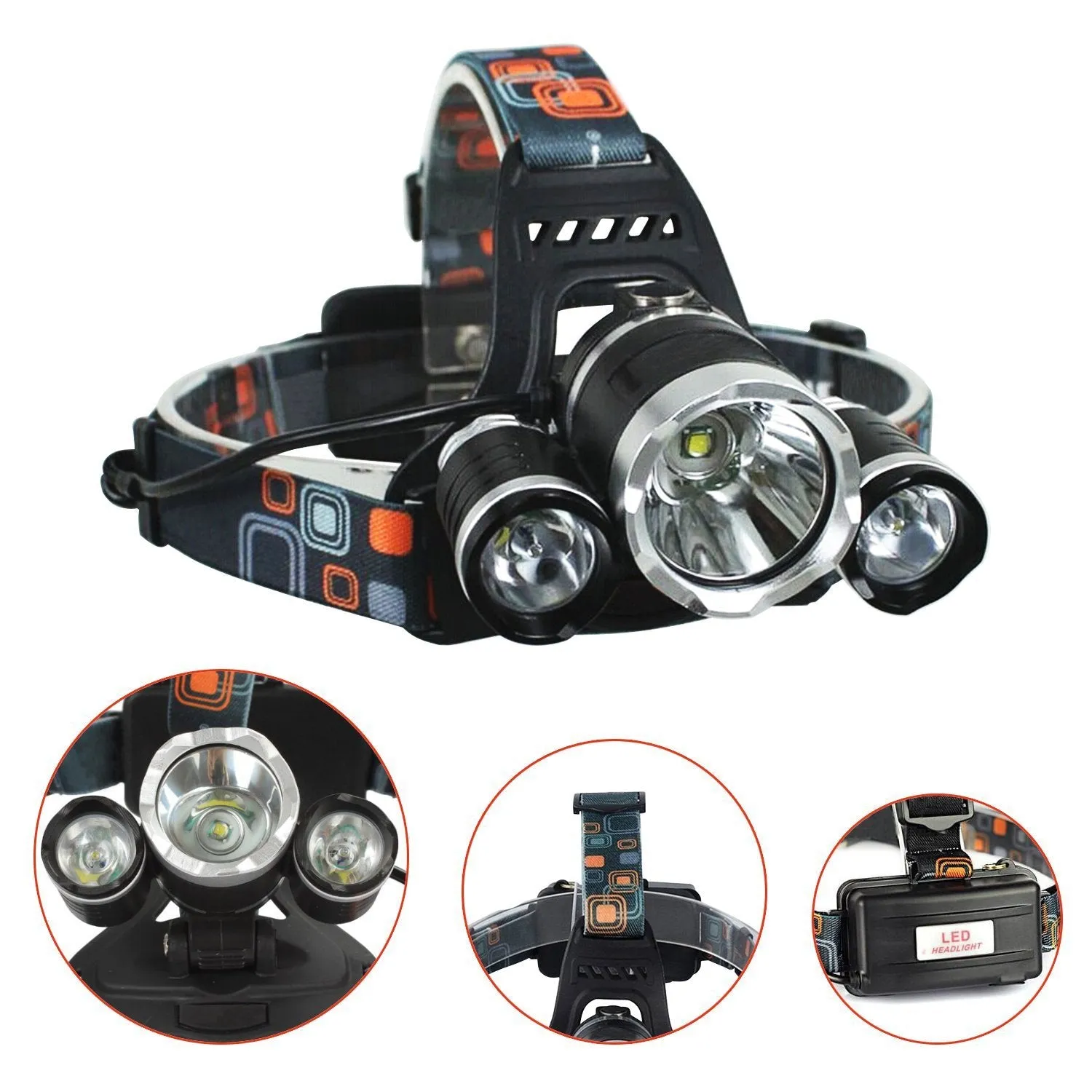 Rechargeable Zoom Led Headlamp Fishing Headlight Torch Hunting