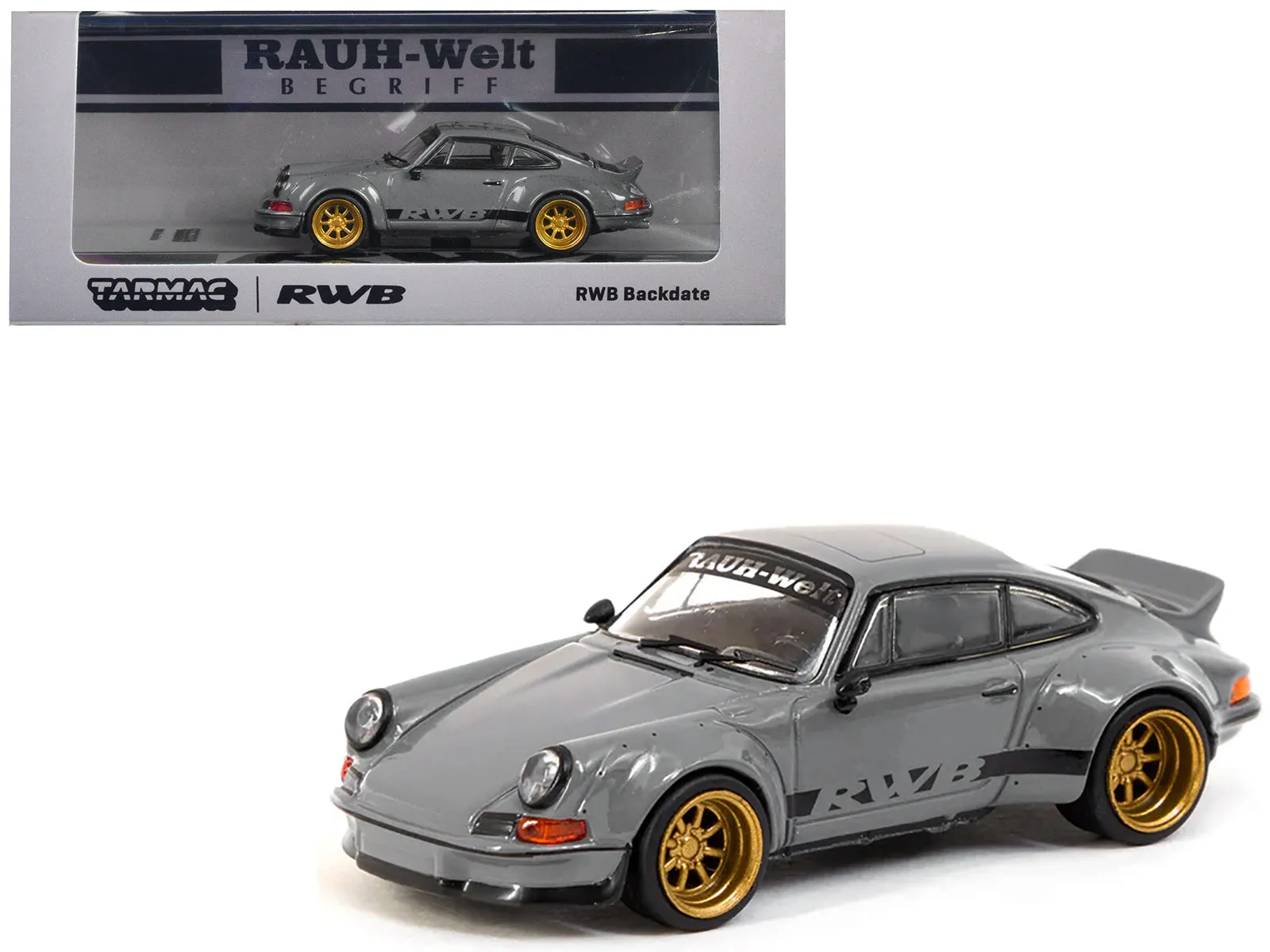 RWB Backdate Gray with Black Stripes Hobby64 Series 1/64 Diecast Model Car by Tarmac Works