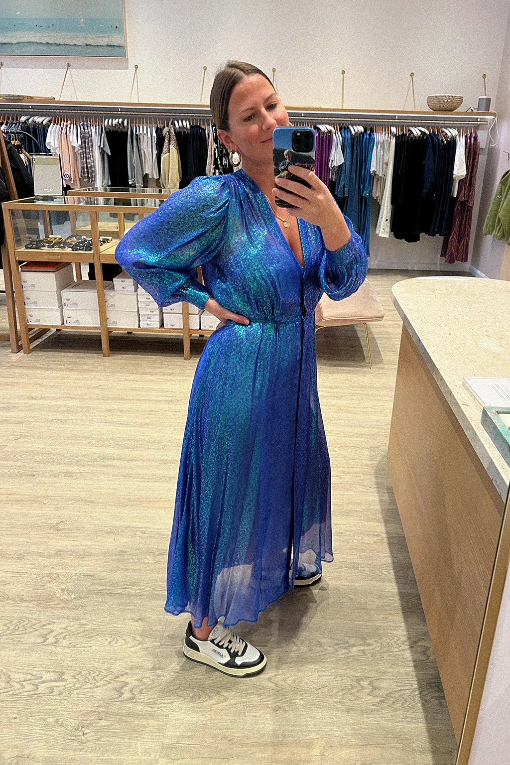 SHIRT DRESS IN IRIDESCENT SILK CHIFFON