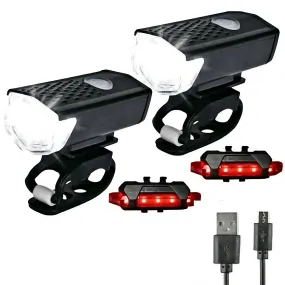 SMAXPro™ 2Sets LED Rechargeable Bicycle Headlights: Front   Rear Bike Lamps USB