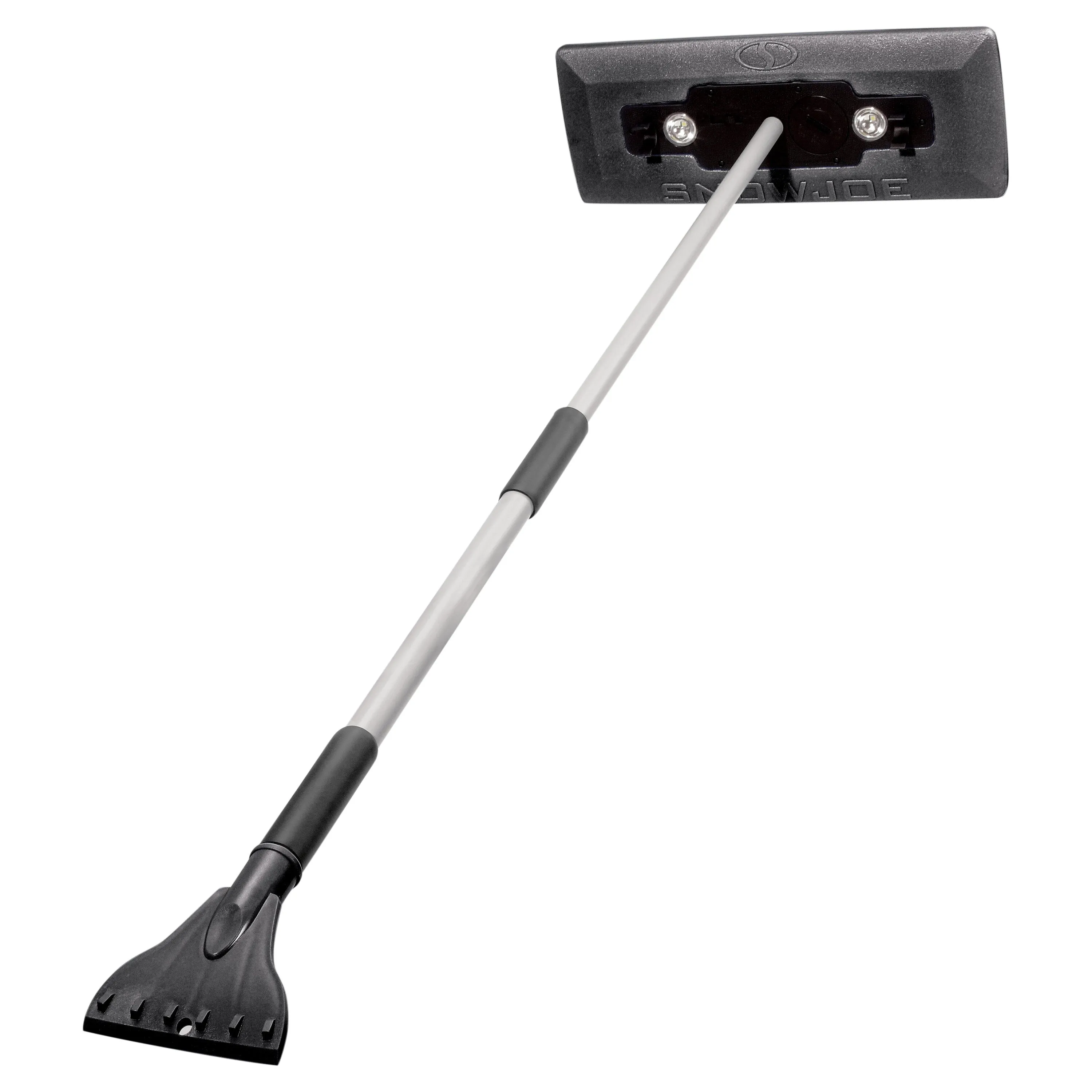 Snow Joe SJBLZD-LED-BLK 4-In-1 Telescoping Snow Broom   Ice Scraper | 18-Inch Foam Head | Headlights (Black)