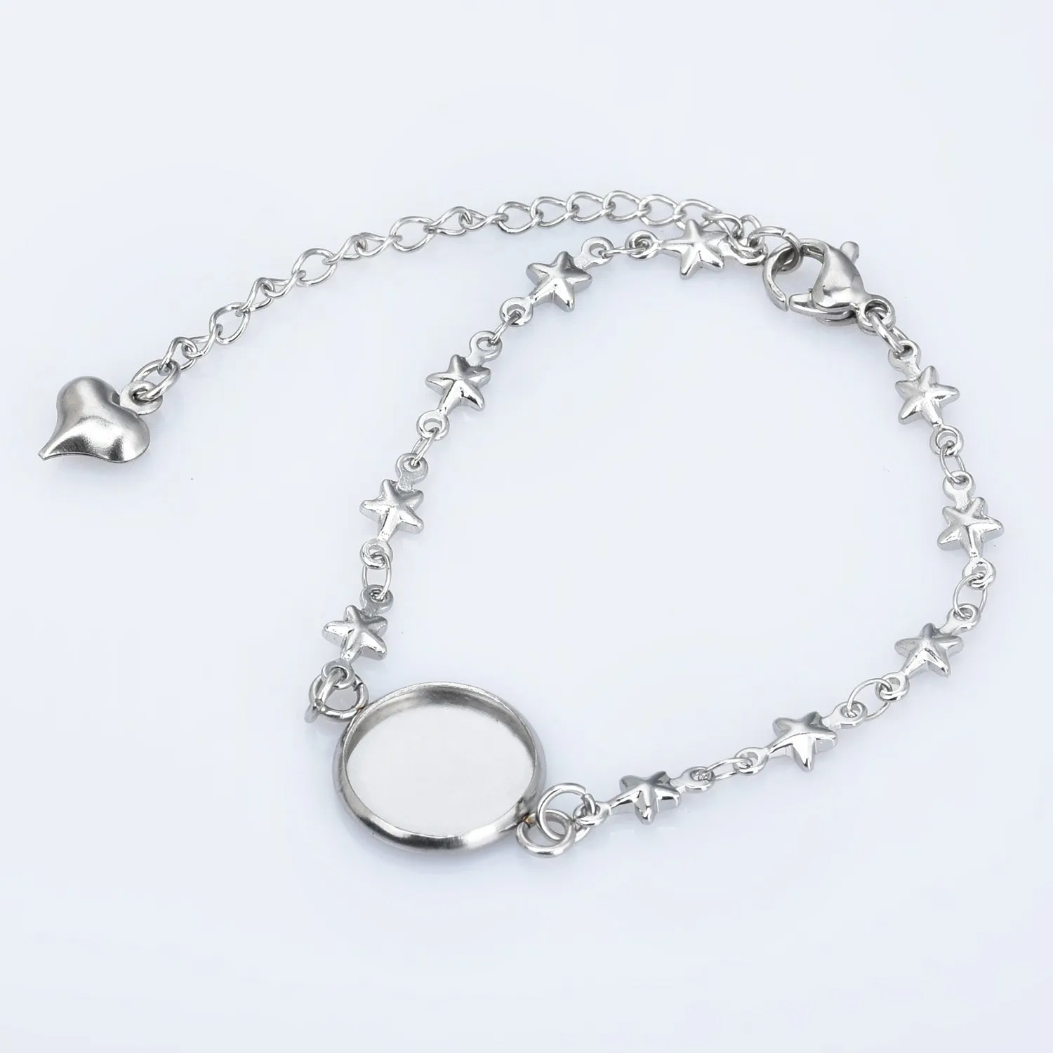 Stainless Steel Bracelet Base Settings Star link chain round bezel tray bracelets blanks Bracelet Supply 5pcs 102776