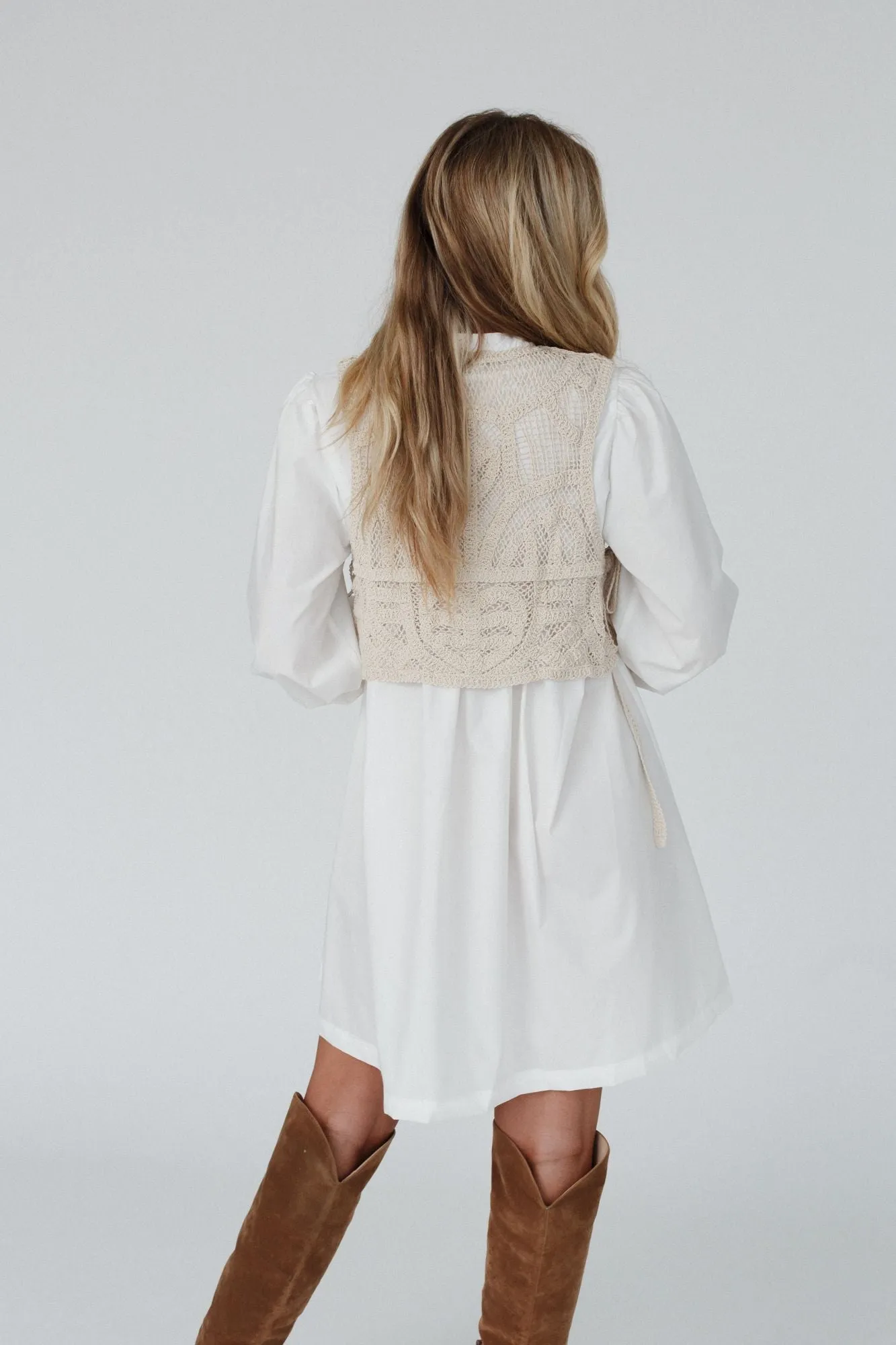 Sweet Edge Crochet Vest Tunic Dress - White