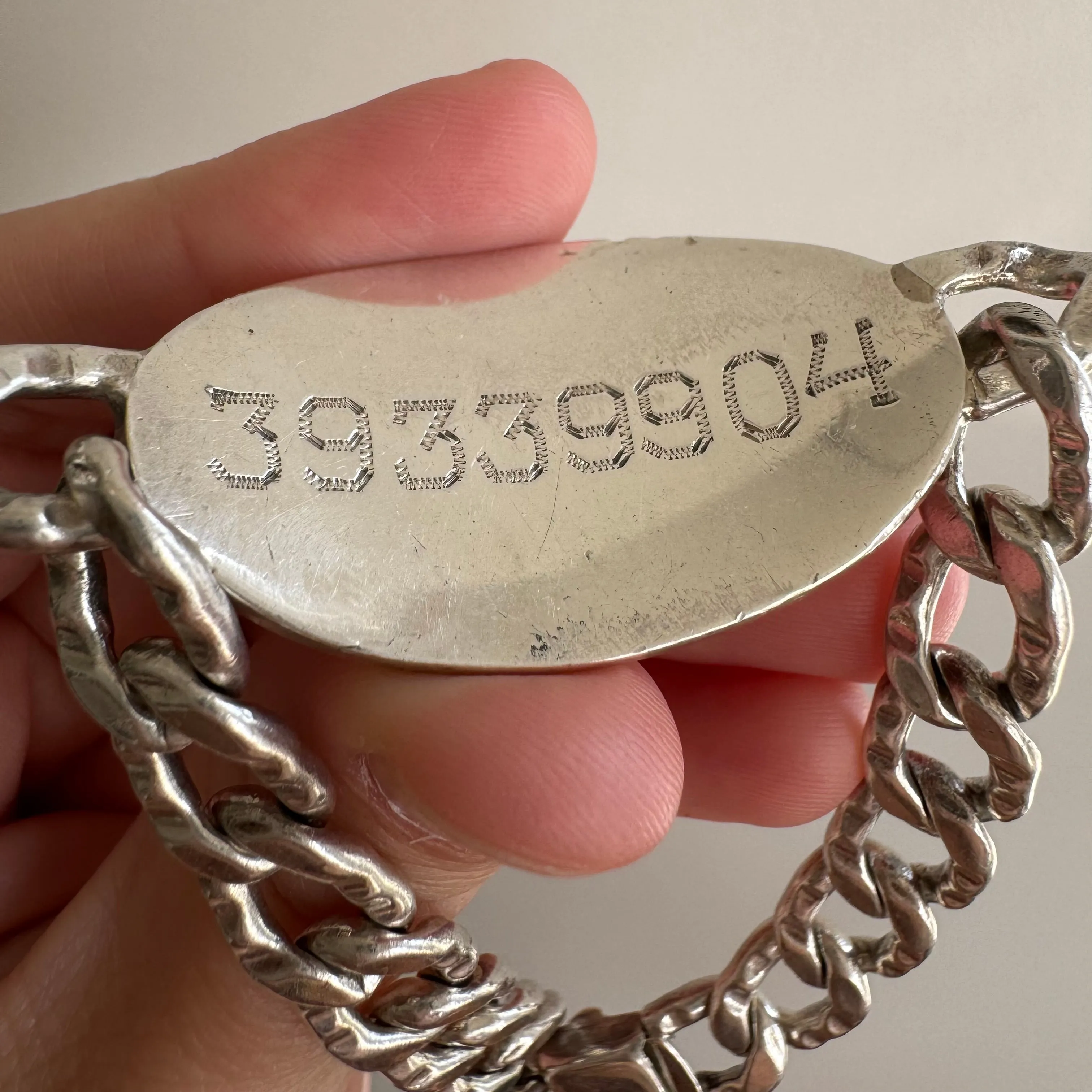 V I N T A G E // timeless ID / mid century sterling silver oval ID bracelet / 7.75, 37g