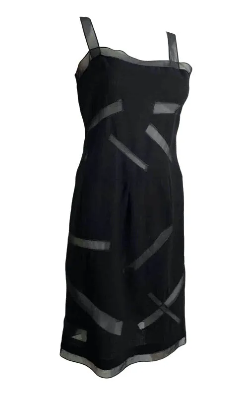 Vintage Chanel Boutique 98P, 1998 Spring Black Dress with Sheer Rectangles FR 34-38 US 2/4/6