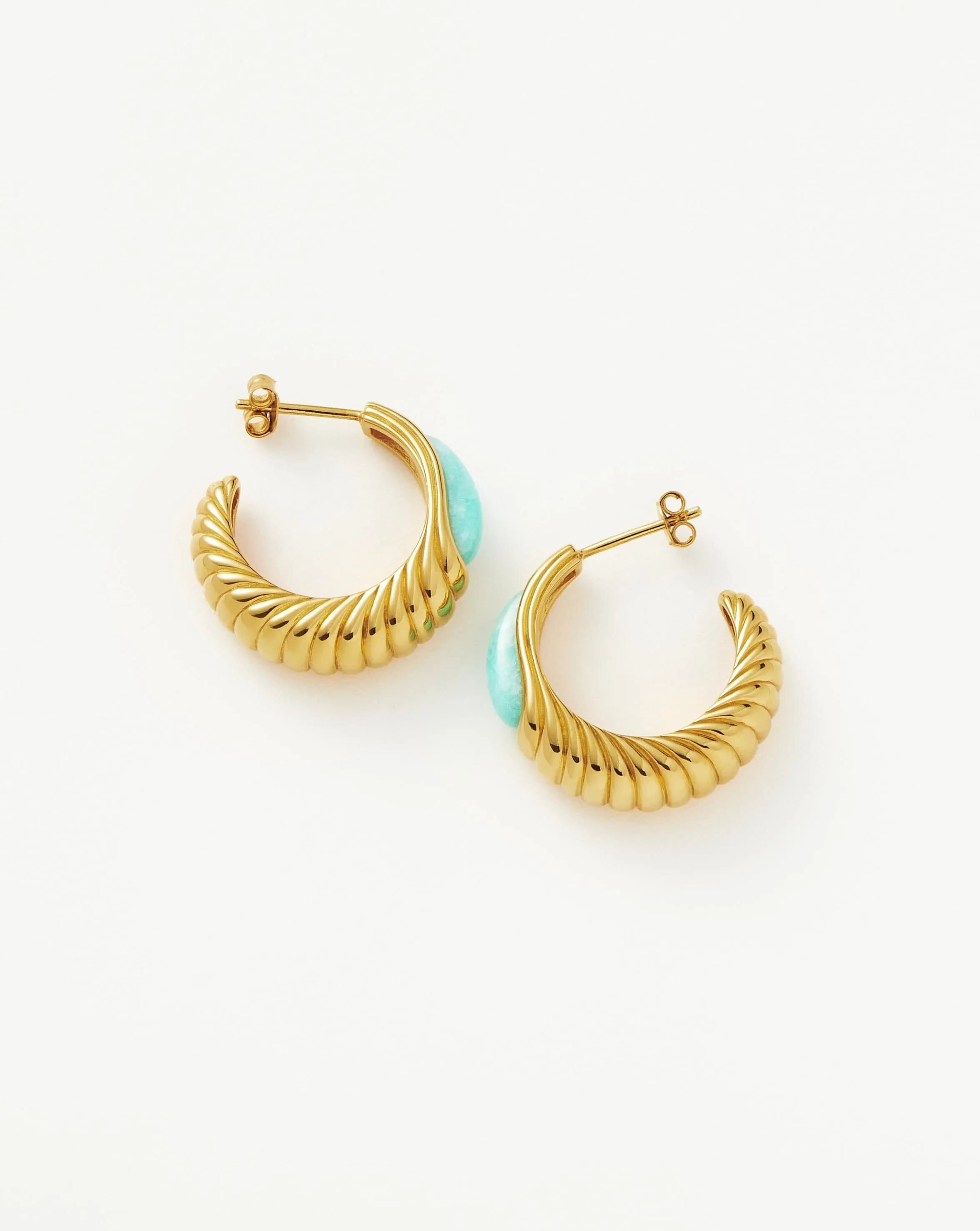 Wavy Ridge Gemstone Medium Hoop Earrings